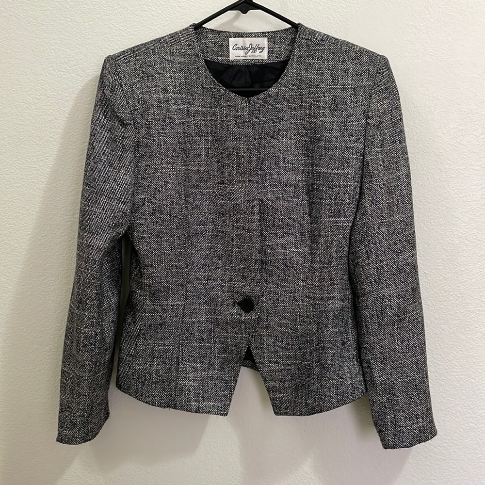 Vintage 80s Carissa Jeffrey Cali USA Wool Blend Tweed Blazer - Black/White